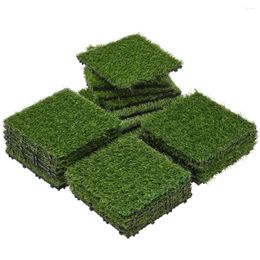 Decorative Flowers 27PCS Artificial Grass Tile Flooring Decor Green 12" X 12"Interlocking Turf