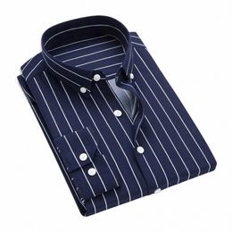 slim Fit Striped Shirt Formal Busin Style Men's Striped Cardigan Shirt with Turn-down Collar Slim Fit Single-breasted for Mid R0FD#