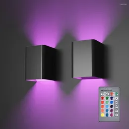 Wall Lamp Dimmable Square Led Lights Aisle Corridor Multicolor Up Down Lamps With Remote Control For Bedside Bedroom Home Decoration
