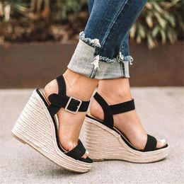 Sandals Summer Platform Womens Peep Toe High Wedges Heel Ankle Buckles Sandaria Espadrilles H240328