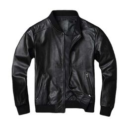 Men's Leather Faux Leather Black Cow Genuine Leather Bomber Jacket Men Cowhide Real Leather Jacket Coat Short Slim Business Jacket Leather Clothing 240330