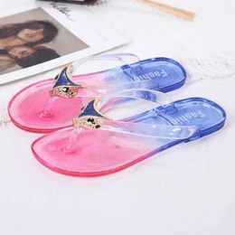 Slippers Womens Summer Transparent Beach Sandals Jelly Crystal Flip Flops Wear Flat Outside PVC Solid Slides Women H240328TLGA