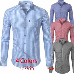 small Plaid Shirt Men Spring New Lg Sleeve 100% Cott Mens Dr Shirts Casual Butt Down Chemise Homme Camisa Masculina 4XL v95D#