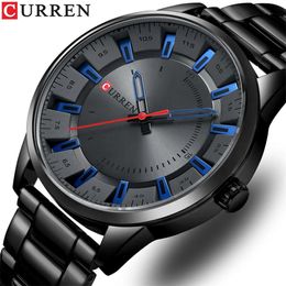 Curren Karien 8406 casual masculino à prova d'água pulseira de aço simplificado 3D literal relógio de placa grande