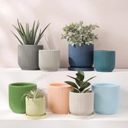 Planters Nordic Style Ins Ceramic Flowerpot With Tray Fashion Simple Indoor Living Room Pot For Flowers Lvluo Bonsai Home Decoration Gifs