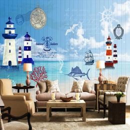 Wallpapers Milofi Customised 3D Nordic Sailing Lighthouse Nautical Large TV Background Wallpaper Mural