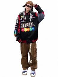 unisex American Bombers Coat Spring Autumn Hip Hop High Street Stand Collar Bomber Varsity Racing Woman Jacket Lg Sleeve Coats 67U4#