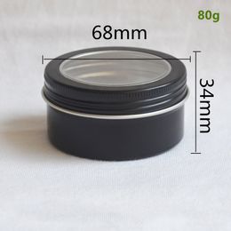 2.7 OZ Bright Black Round Aluminium Jar with Clear Window Lid 80ml Empty Portable Refillable Eye Cream Lotion Metal Storage Pot