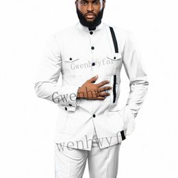 gwenhwyfar Fi Estate Bianco Smoking Dello Sposo Abiti Da Sposa Per La Cerimonia Nuziale 2 Pezzi Uomini Blazer Slim Fit Costume Homme Giacca + Pantaloni o3Ob #