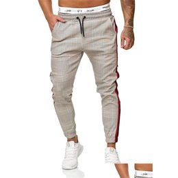 Men'S Pants New Mens Houndstooth Print Male Side Stripes Color Matching Slim Fit Sweatpants Joggers Track Overalls Drop Delivery Appa Dhmyi