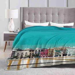 Blankets Triana The Beautiful Selling Custom Print Flannel Soft Blanket Skyline Cityscape Nature Natural Tree Landscape Blue