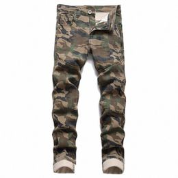 autnmn 2022 Fi Punk Men Stitching Camo Jeans Mid-Waist Casual Zip-Up Pants Streetwear Trend O2AL#