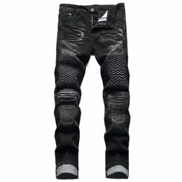 2022 High Quality Men Casual Jeans Coated Straight Pleated Biker Jeans Male Motorcycle Denim Pants Vaqueros Hombre Plus Size 679m#