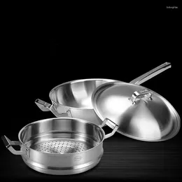 Cookware Sets 32cm&30cm Food Grade 304 Stainless Steel 5-Ply Non-coated Flat Bottom Non-stick Pan Family & Glass Lid Saucepan