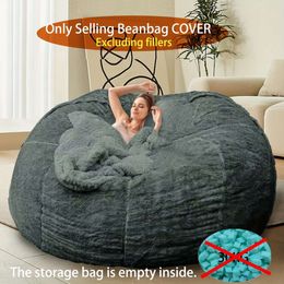 1PC Comfortable Fluffy Round Plush Cover (no Filler Included) Bean Bag Chair Slipcover, Christmas Thanksgiving, New Year Valentine's Day Gift Living Room Office