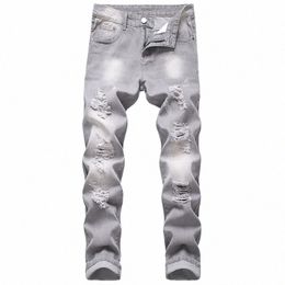 mens Ripped Jeans Autumn Slim Fit Distred Streetwear Denim Pants Casual Retro Biker Jeans Men Hip Hop Trousers Plus Size 42 n5b3#