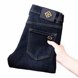 new Men'S Jeans Fi Casual Slim Fit Versi Elastic Blue High Quality Design Busin Party Straight Tall Denim Pants 72oA#