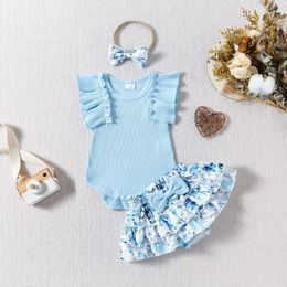 Clothing Sets 0-18 Months Born Baby Girls Clothes 3pcs Ruffles Short Sleeve Romper Floral Shorts Headband Summer Infant