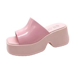 Slippers Womens Platform High Heel Shoes Slide Korean Peeping Wedge Sandals 2024 Summer Fashion New Pump Zapatos H240328YVK4