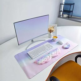 1pc Extra Gaming Mouse Pad Set, 4in1 XXL Large + Keyboard Rest+mouse Wrist Rest+coaster, Ergonomic Design Desk Mat for Office Home Computer Laptop-purple Pink