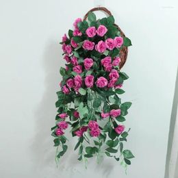 Decorative Flowers Simulated Rose Wall Hanging Artificial Flower Vine Decoration Indoor Living Room Plastic