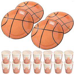 Disposable Dinnerware 40PCS Basketball Party Supplies Paper Plates Cups Set Tableware For Birthday Gathering Baby Shower (Random Cup