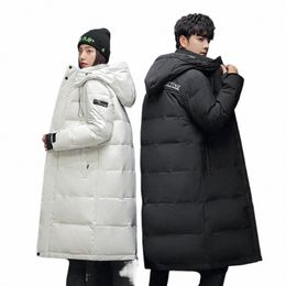 mens Winter Down Jacket Lg Over Knee White Duck Puffer Jackets Youth Fi Thickened Parkas Couples Warm Workwear Overcoat 64SB#