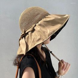Berets Summer Women Bucket Hat Big Brim Panama Cap For Beach Caps Sun Hats Anti UV Dome Mesh Knit Female LUXXETON