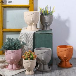 Planters Creative Cartoon Girl Vase Flower Pots Decorative Flower Arrangement Desk Decoration Ceramic Floral Vases Modern Home Decor