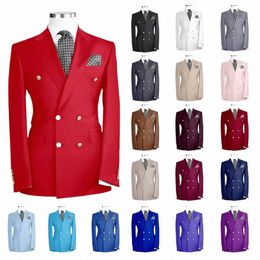 elegant Solid Men's Blazer Fi Peak Lapel Double Breasted Jacket Formal Smart Casual Wedding Tuxedo Male Blazer Only 1 Piece z9PL#