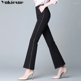 Women's Pants Side Stripe Flare For Women With High Waist OL Office Capris Bell Bottom Female Trousers Clothes