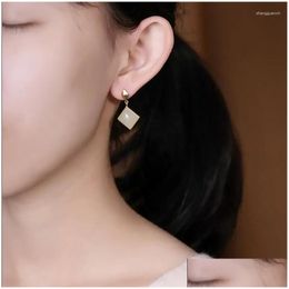 Dangle Chandelier Earrings Simple Style French Sterling Sier Gold Plated Hetian Jade Rhombus Geometric Eardrops Durable Ornament Drop Otulf