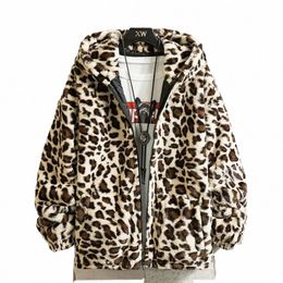 Masculino leopardo com capuz jaqueta casaco masculino outono inverno quente bombardeiro jaqueta roupas encantadoras streetwear imitar pele m9ju #