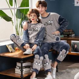 Men's Sleepwear 2024 Winter Couple Plus Size Long Sleeve Thick Warm Flannel Pajama Sets For Men Coral Velvet Women Homewear Clothes