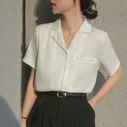 Summer Career Interview Temperament Suit Collar Button Panel Pocket Versatile Loose Casual Womens Shirt 240328
