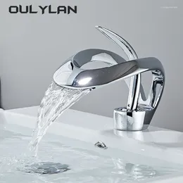 Kitchen Faucets Oulylan Bathroom Faucet And Cold Basin Waterfall Water Mixer Sink Tap Deck Mounted Black