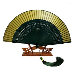 Decorative Figurines Edo Japanese Style Folding Fan Kimono Real Silk Female Small Flower Carved Gradient Blank Golden