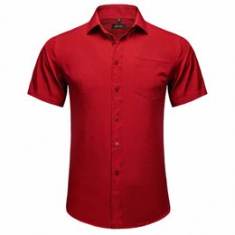 fi Red Luxury Shirt for Men Wedding Party Turn-down Collar Short Sleeve T-shirt Men Clothing for Spring Summer Wholesale p6Rf#