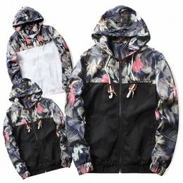 men's Fi Floral Printed Zip Up Hoodies Patchwork Hooded Jacket Coat Men Slim Fit Bomber Jackets Hip Hop Outwear for Couple q1uS#