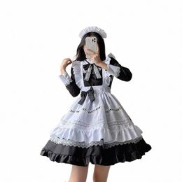 british nobility Black White Retro Maid Outfit Anime Lg Dr Men Women Court Maid Lolita Dr Servant Waiter Cosplay Costume W70g#