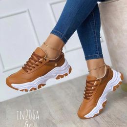 Casual Shoes Ladies 2024 High Quality Pu Lace Up Autumn Women's Vulcanised Sneakers Round Head Solid Platform Sport