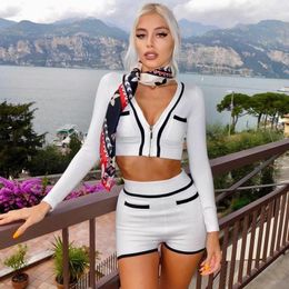 Bikini Cover Up Pareo Beach Women Dress Summer 2024 Winter Zipper Cardigan Long Sleeve Top High Waist Short Two Piece Sports