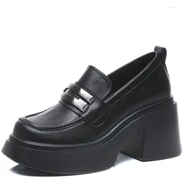 Dress Shoes Thick-soled Loafers For Women Spring British Style Muffin Height Increasing Women's Platform Genuine Leather
