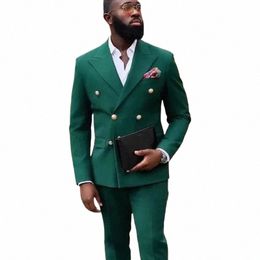 men's Suits Double Breasted African For Men Slim Fit Dark Green Groom Tuxedo Wedding 2 Pcs Custom Fi Costume 2024 70gd#