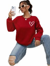 simple Heart Pattern Printing Sweatshirts For Womens Casual Comfortable Crewneck Hoodies Loose Fleece Warm Sportswear Clothes p5x5#