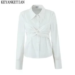Women's Blouses KEYANKETIAN 2024 Launch Bow Lace Up White Shirt Spring Slim Fashion Sweet Button-up Stylish Long Sleeve Top