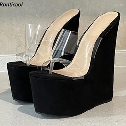 Dress Shoes Ronticool Handmade Women Summer Mules Sandals Wedges High Heels Flip Flops Classics Black Party US Plus Size 4-15