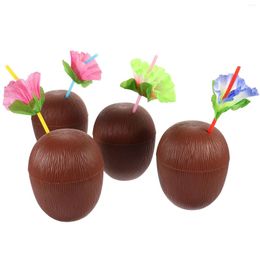 Wine Glasses 4 Pcs Hawaiian Party Cup Coconut Cups With Straws Gift For Luau Pp Decor Shaped