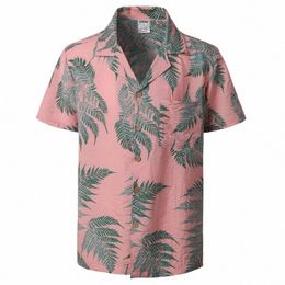 fi Pink Hawaiian Shirt for Men 2024 Brand New Short Sleeve Mens Beach Shirt Cott Casual Holiday Vacati Chemise Homme 953C#