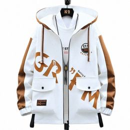 2023 Spring Casual Jacket Men Hooded Patchwork Coat Outwear Male Comfortable Baseball Clothing White Black Plus Size 4XL J9Wc#
